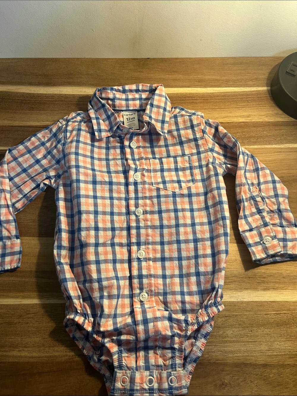 Carter's Orange & Blue Plaid Button-Front Onesie Size 12M